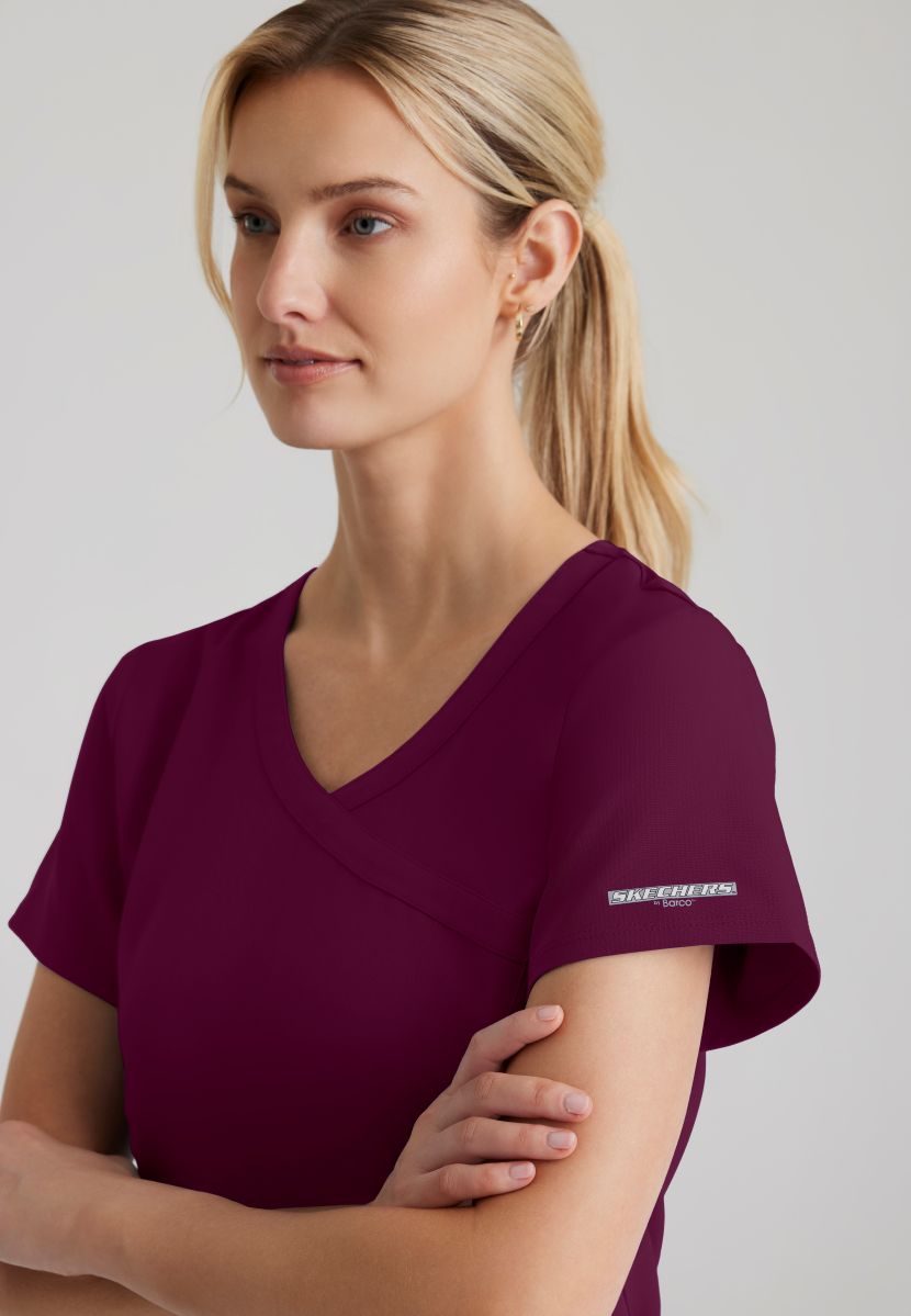 Skechers Reliance 3-Pocket Wrap Effect Scrub Top | Wine