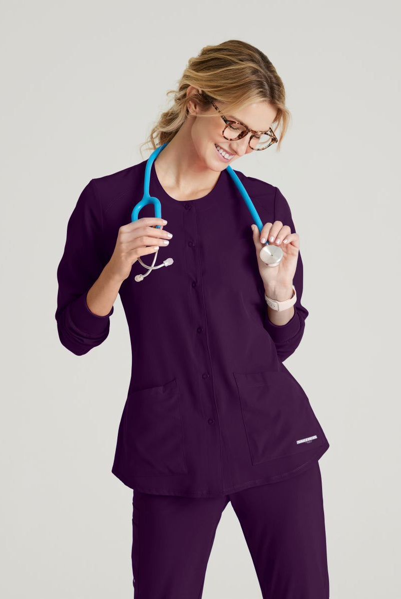 Skechers Women's 2 Pocket Warm-Up Scrub Jacket With Eco-Friendly Stretch Fabric | Eggplant