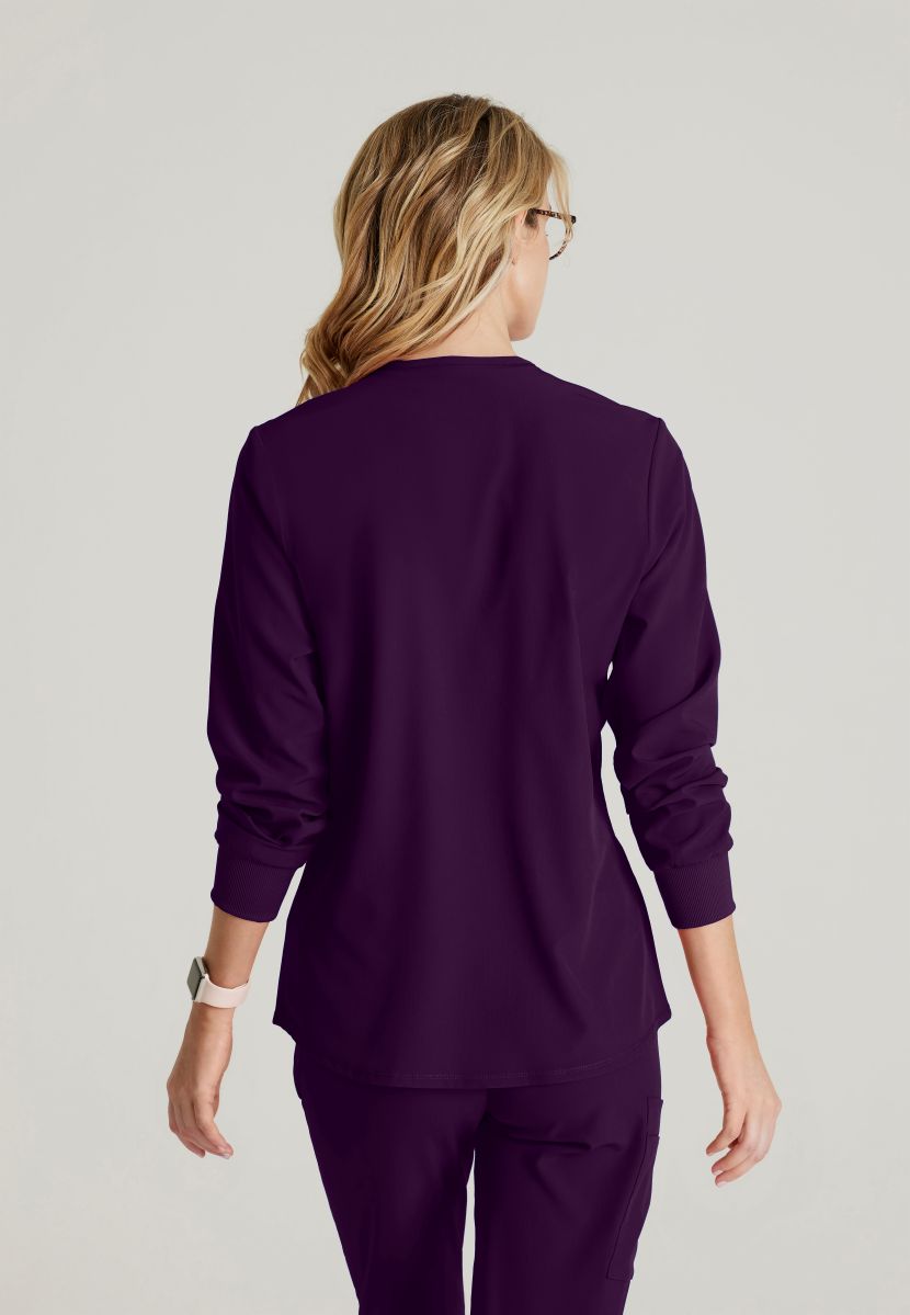 Skechers Women's 2 Pocket Warm-Up Scrub Jacket With Eco-Friendly Stretch Fabric | Eggplant