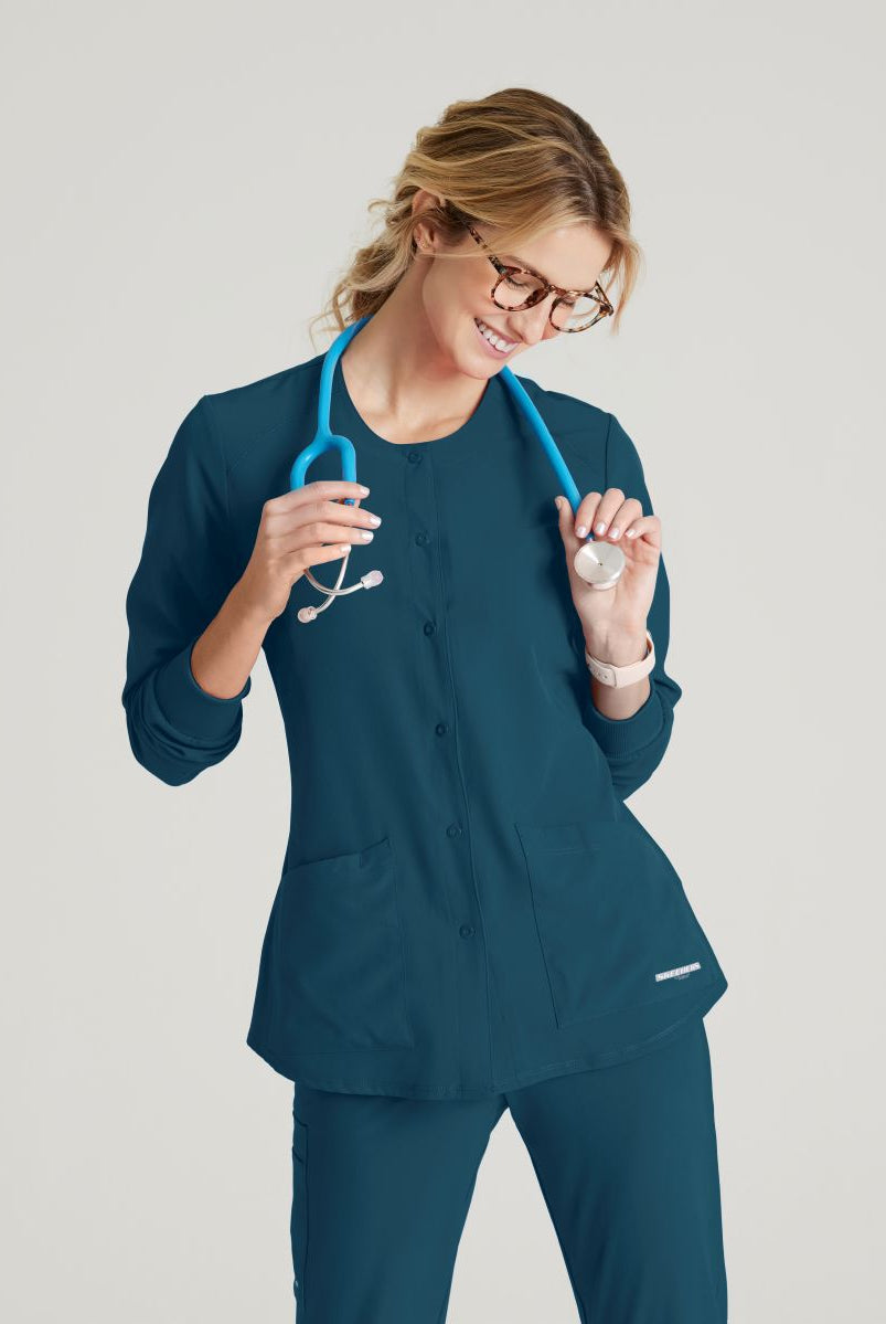 Skechers Women's 2 Pocket Warm-Up Scrub Jacket With Eco-Friendly Stretch Fabric | Bahama / Caribbean