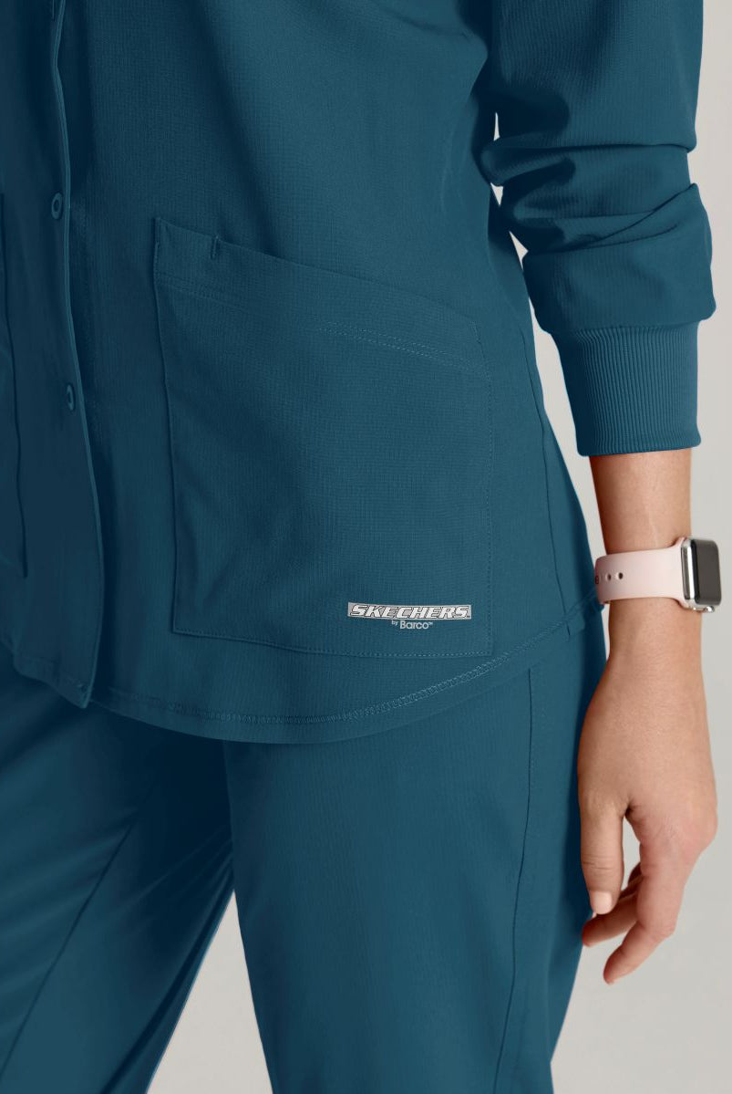 Skechers Women's 2 Pocket Warm-Up Scrub Jacket With Eco-Friendly Stretch Fabric | Bahama / Caribbean
