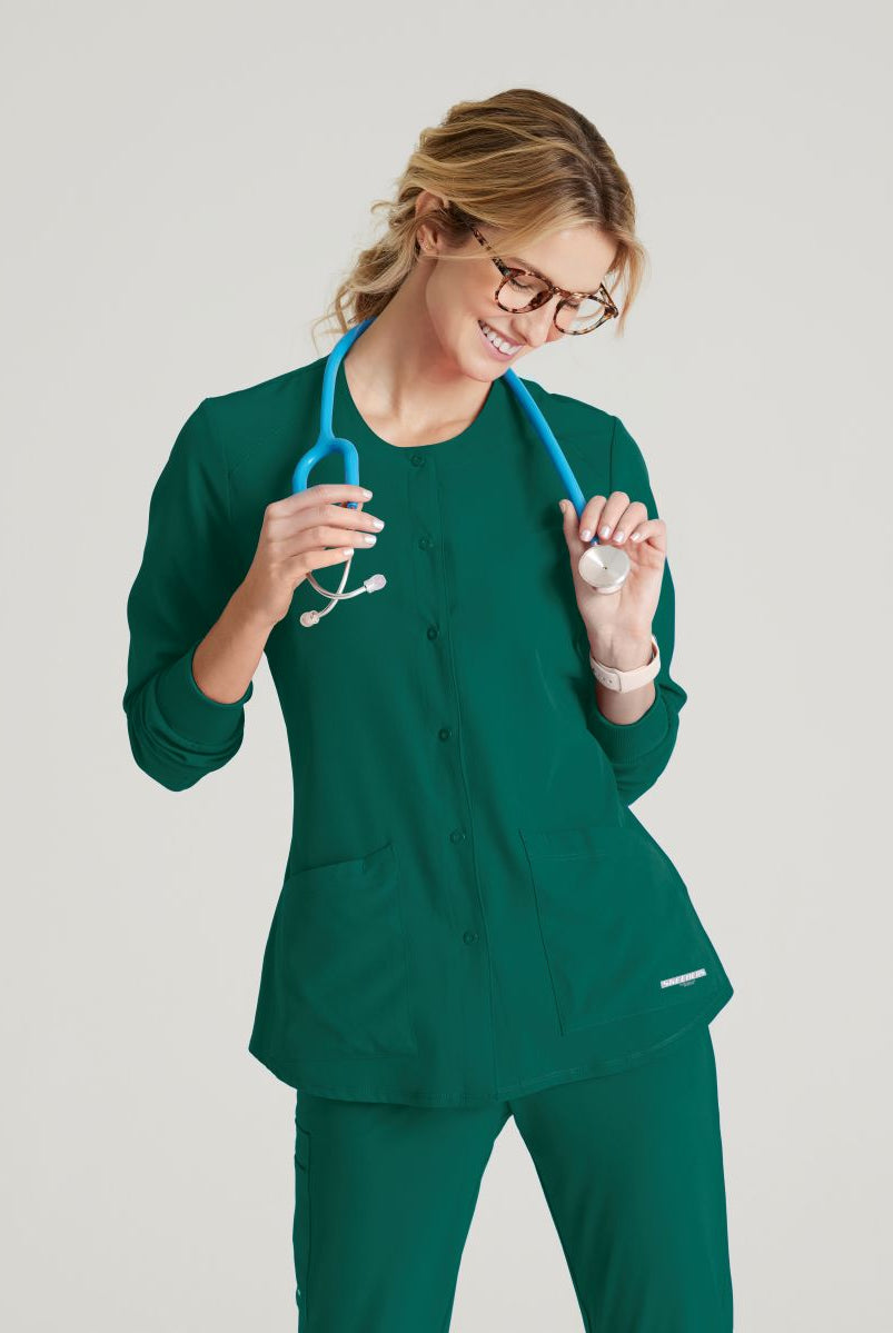 Skechers Women's 2 Pocket Warm-Up Scrub Jacket With Eco-Friendly Stretch Fabric | Hunter Green