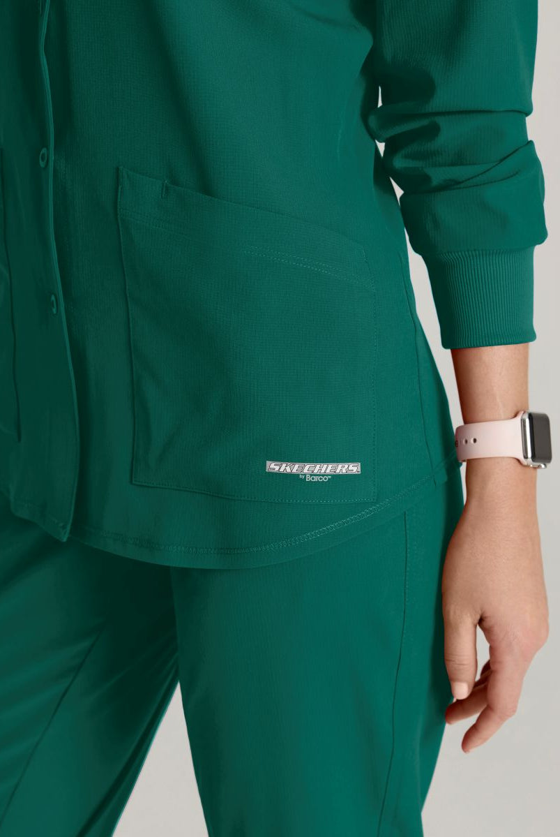 Skechers Women's 2 Pocket Warm-Up Scrub Jacket With Eco-Friendly Stretch Fabric | Hunter Green
