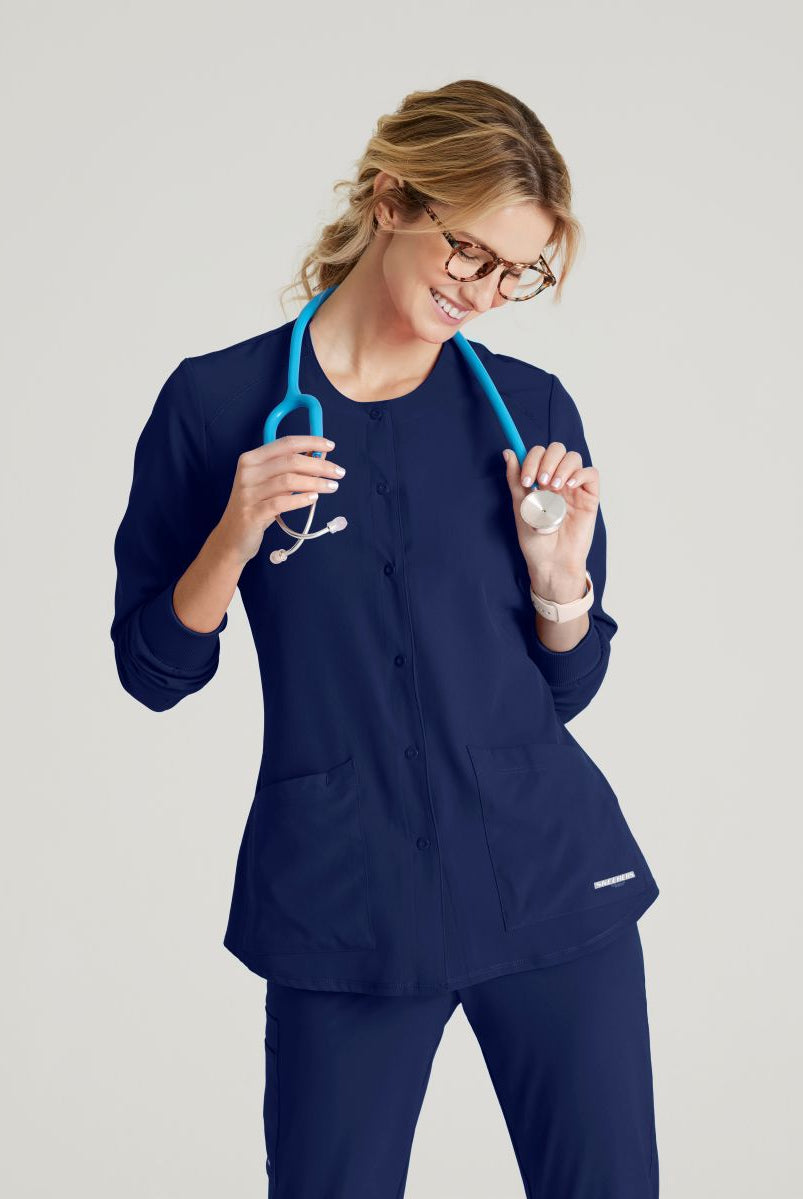 Skechers Women's 2 Pocket Warm-Up Scrub Jacket With Eco-Friendly Stretch Fabric | NAVY