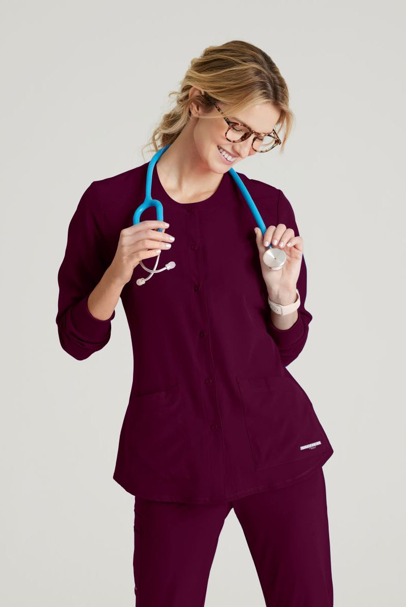 Skechers Women's 2 Pocket Warm-Up Scrub Jacket With Eco-Friendly Stretch Fabric | Wine