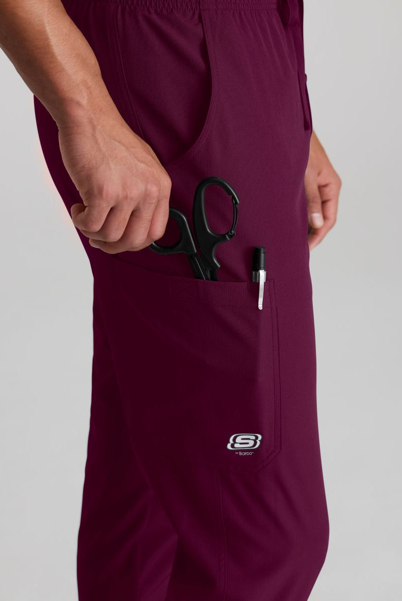 Skecher's Men's Jogger Scrub Pant with Drawstring Elastic Waistband and Cargo Pocket | Wine