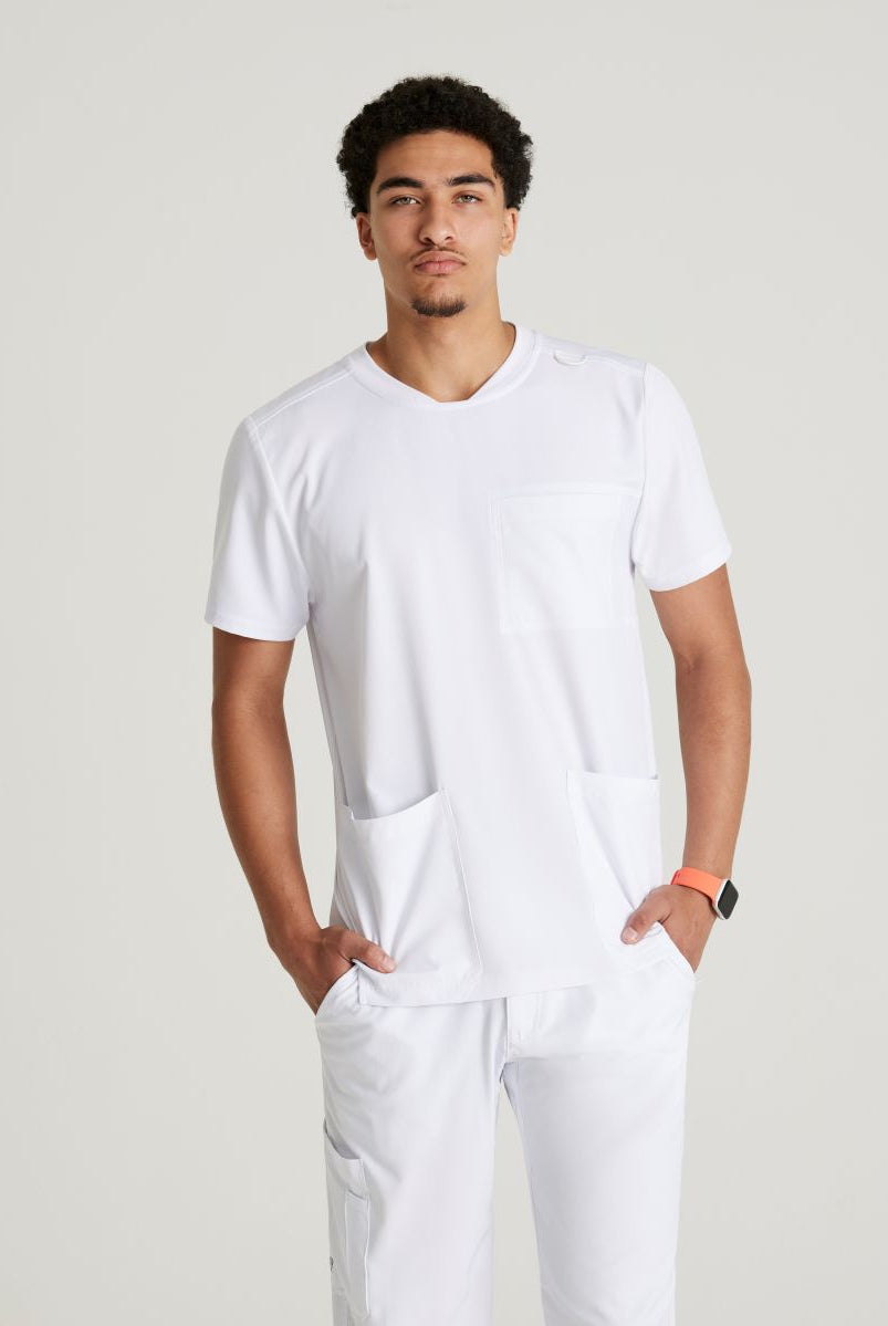 Skechers Thesis Three Pocket Rounded Neck Scrub Top | WHITE
