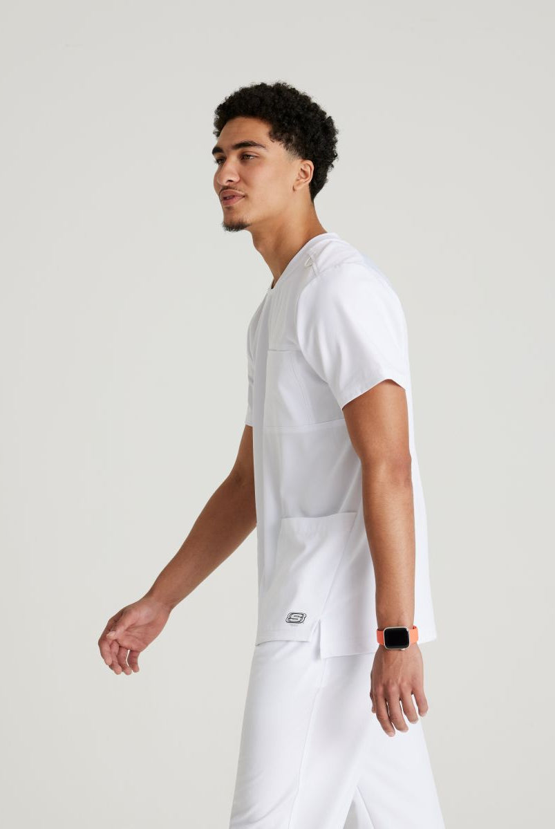 Skechers Thesis Three Pocket Rounded Neck Scrub Top | WHITE