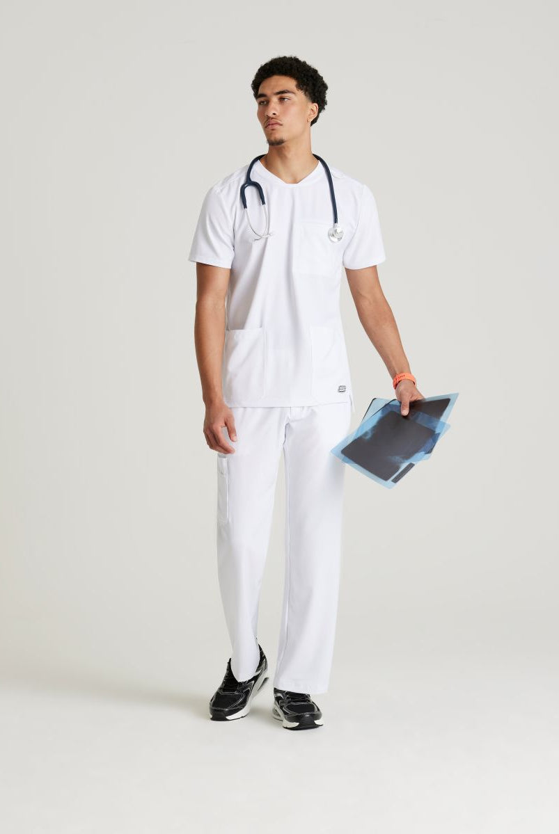 Skechers Thesis Three Pocket Rounded Neck Scrub Top | WHITE