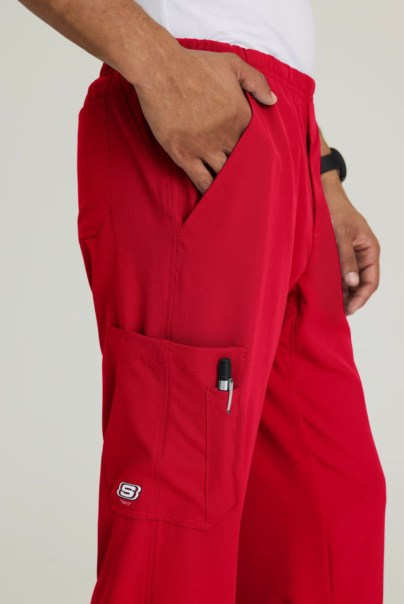 Skechers Male Structure 4 Pocket Elastic Waistband Scrub Trousers | RED