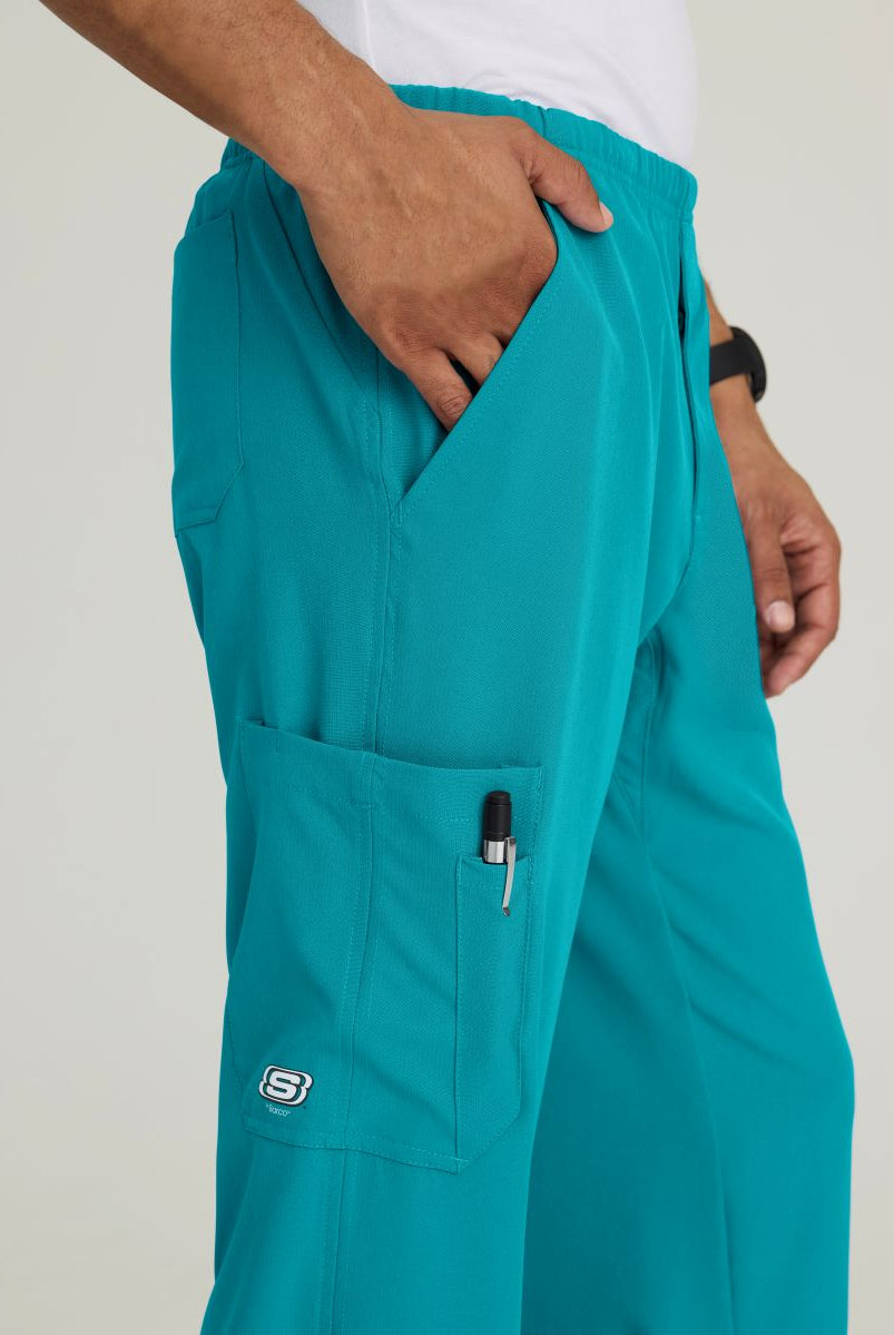Skechers Male Structure 4 Pocket Elastic Waistband Scrub Trousers | Teal