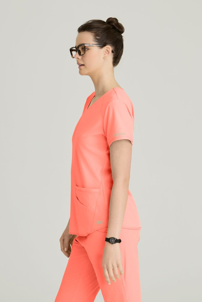 Skechers Breeze 3 Pocket Shaped Hem Scrub Top | Coral Fizz