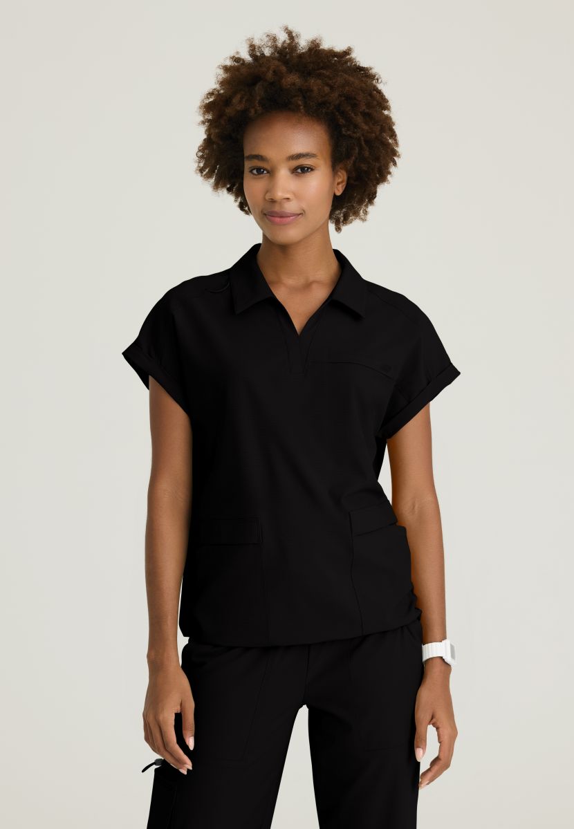 Skechers Charlie Women's 3 Pocket Shirt Collar Dolman Sleeve Top | BLACK