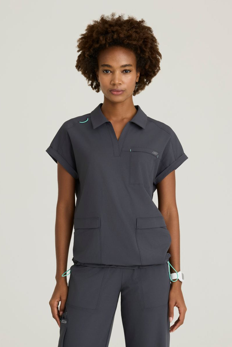 Skechers Charlie Women's 3 Pocket Shirt Collar Dolman Sleeve Top | Pewter Grey