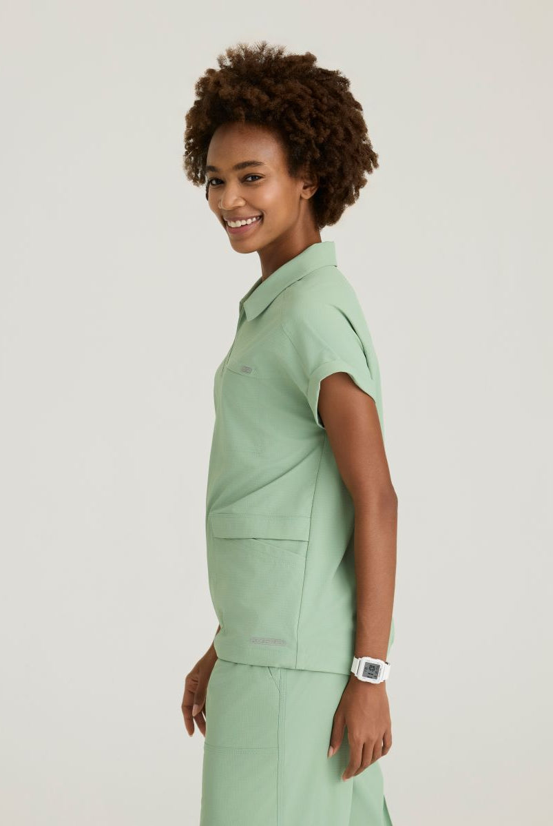 Skechers Charlie Women's 3 Pocket Shirt Collar Dolman Sleeve Top | Field Green