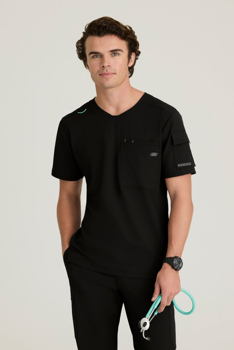 Skechers Station Men's 3 Pocket Round Neck High-Low Hem Top | BLACK
