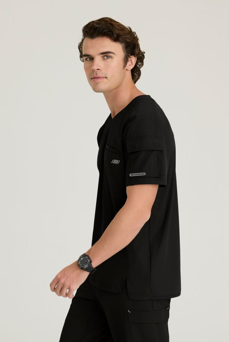 Skechers Station Men's 3 Pocket Round Neck High-Low Hem Top | BLACK