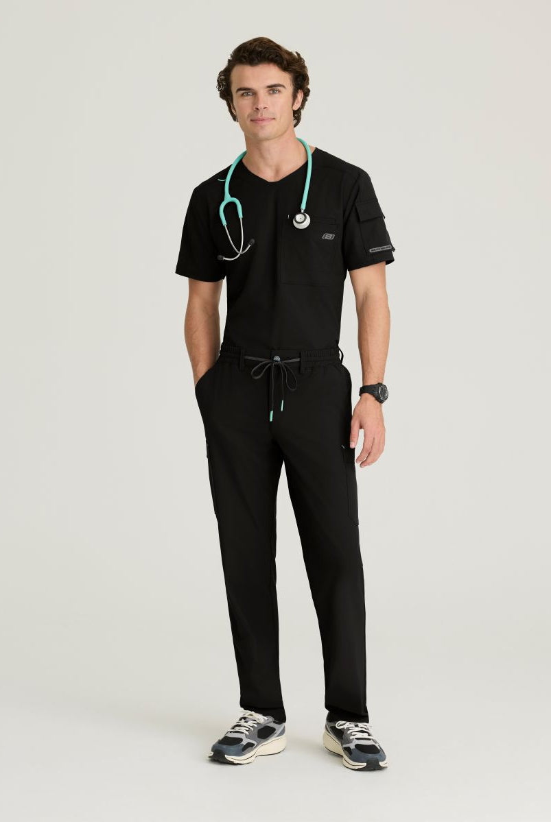 Skechers Station Men's 3 Pocket Round Neck High-Low Hem Top | BLACK