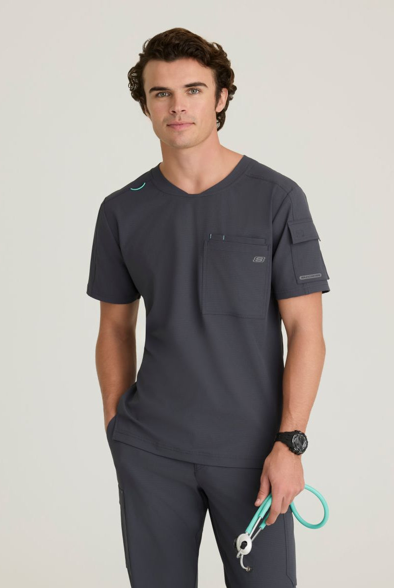 Skechers Station Men's 3 Pocket Round Neck High-Low Hem Top | Pewter Grey