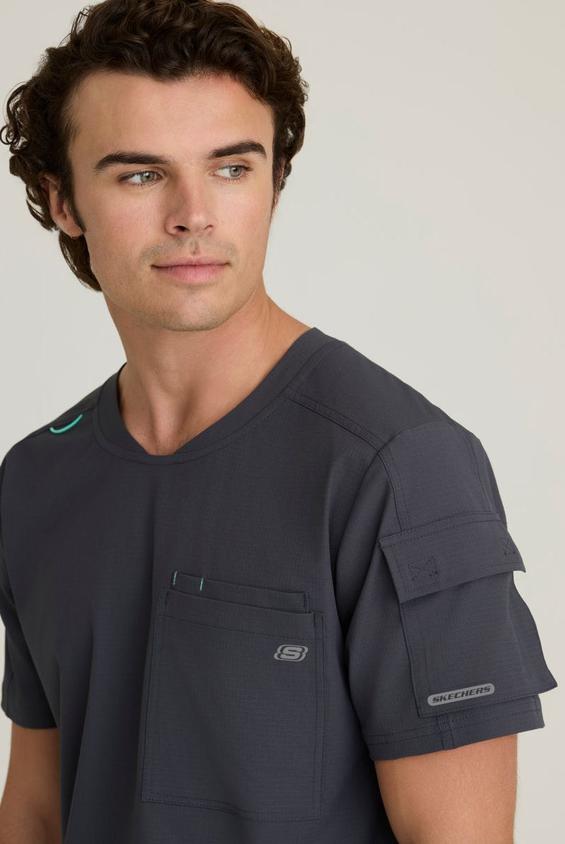 Skechers Station Men's 3 Pocket Round Neck High-Low Hem Top | Pewter Grey