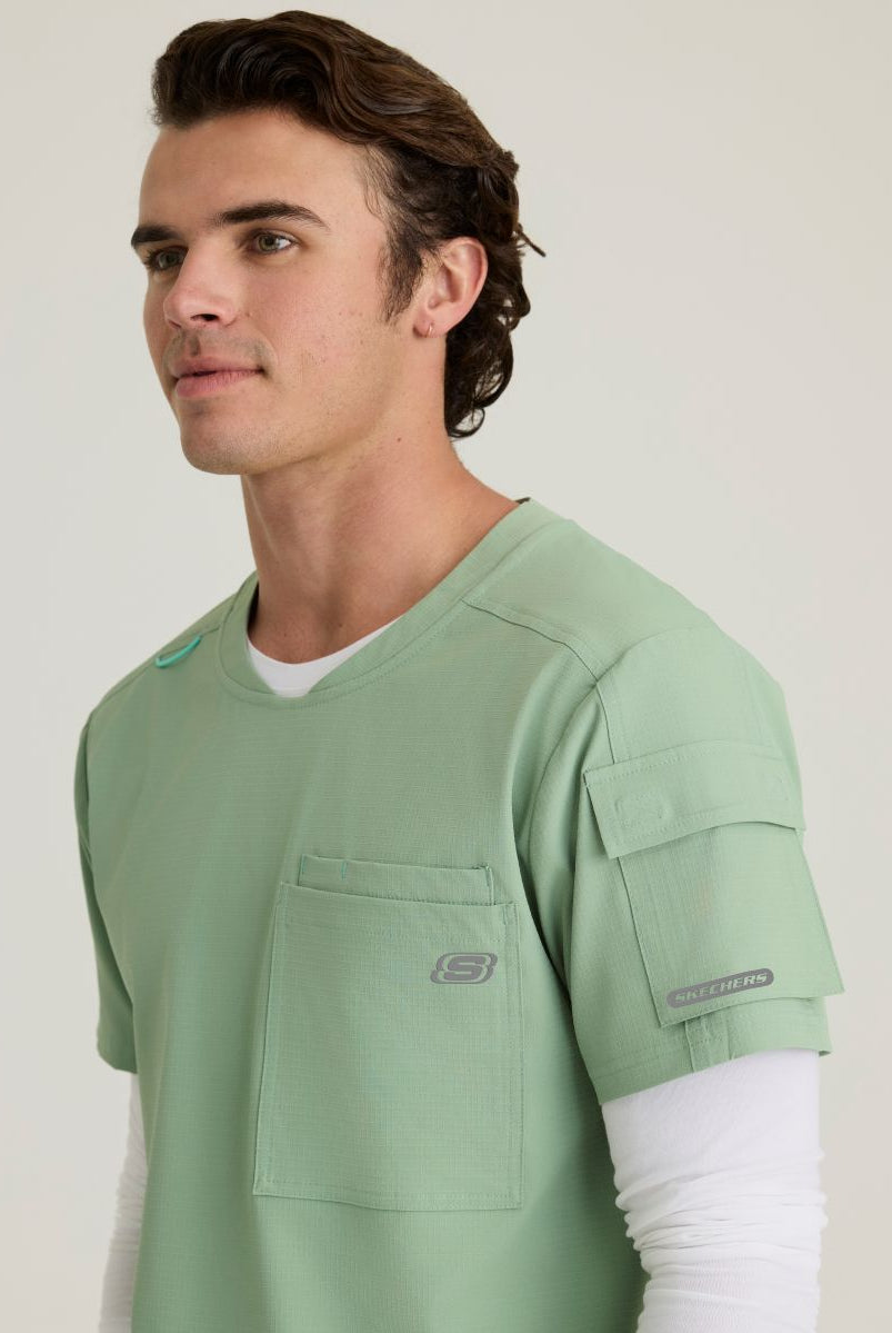 Skechers Station Men's 3 Pocket Round Neck High-Low Hem Top | Field Green