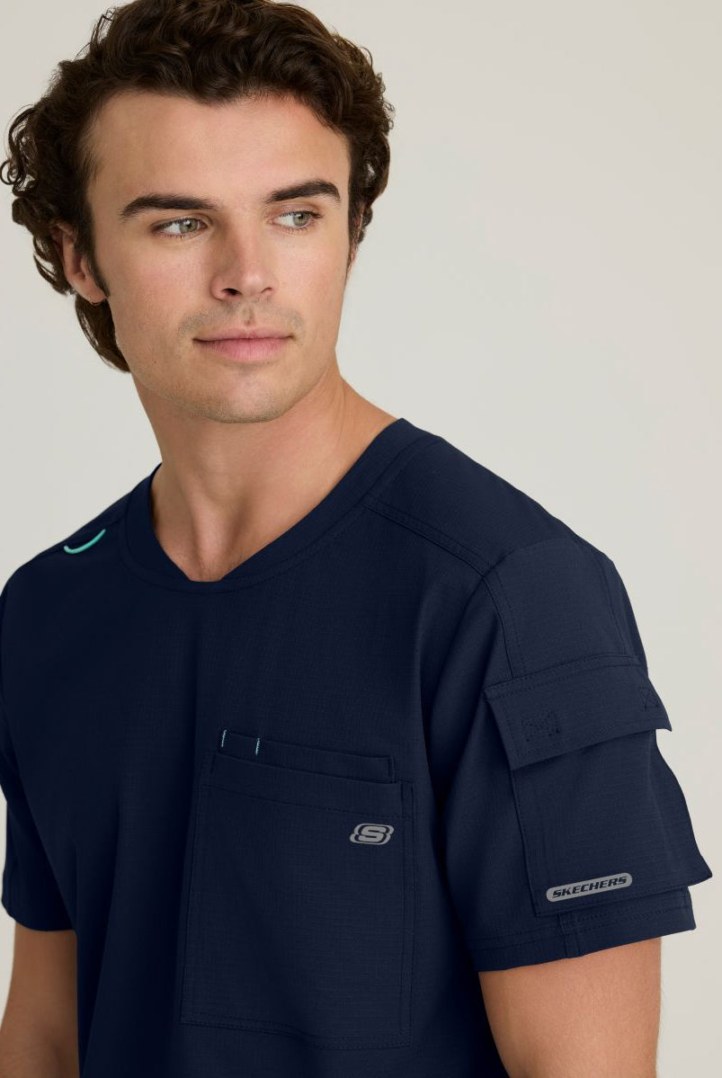 Skechers Station Men's 3 Pocket Round Neck High-Low Hem Top | NAVY