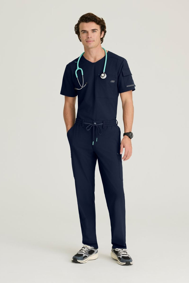 Skechers Station Men's 3 Pocket Round Neck High-Low Hem Top | NAVY