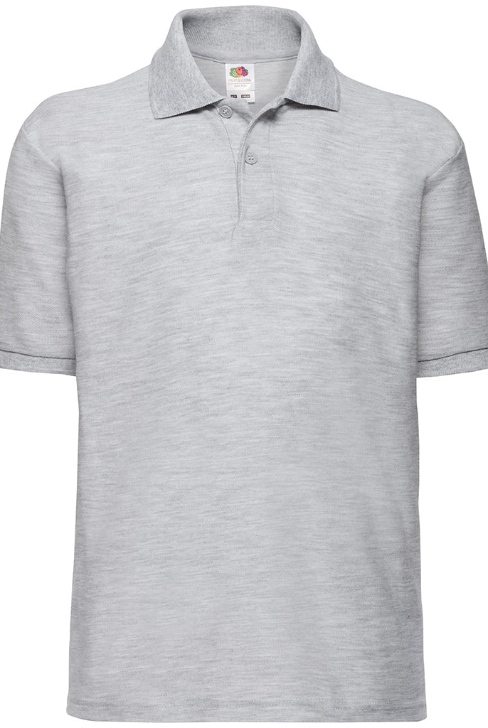 SS11B Fruit of the Loom Kids Poly/Cotton Piqué Polo Shirt | Heather Grey