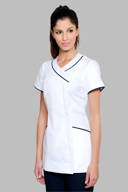 Nursing Uniform Tunic T1 Side Concealed Zip + 2 pockets | WHITE/NAVY