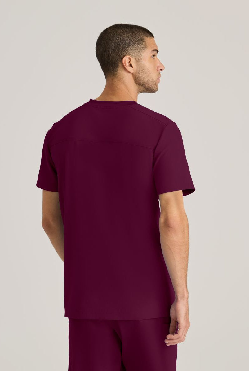 SKECHERS MALE THESIS THREE POCKET, ROUNDED NECKLINE SCRUB TOP | Wine