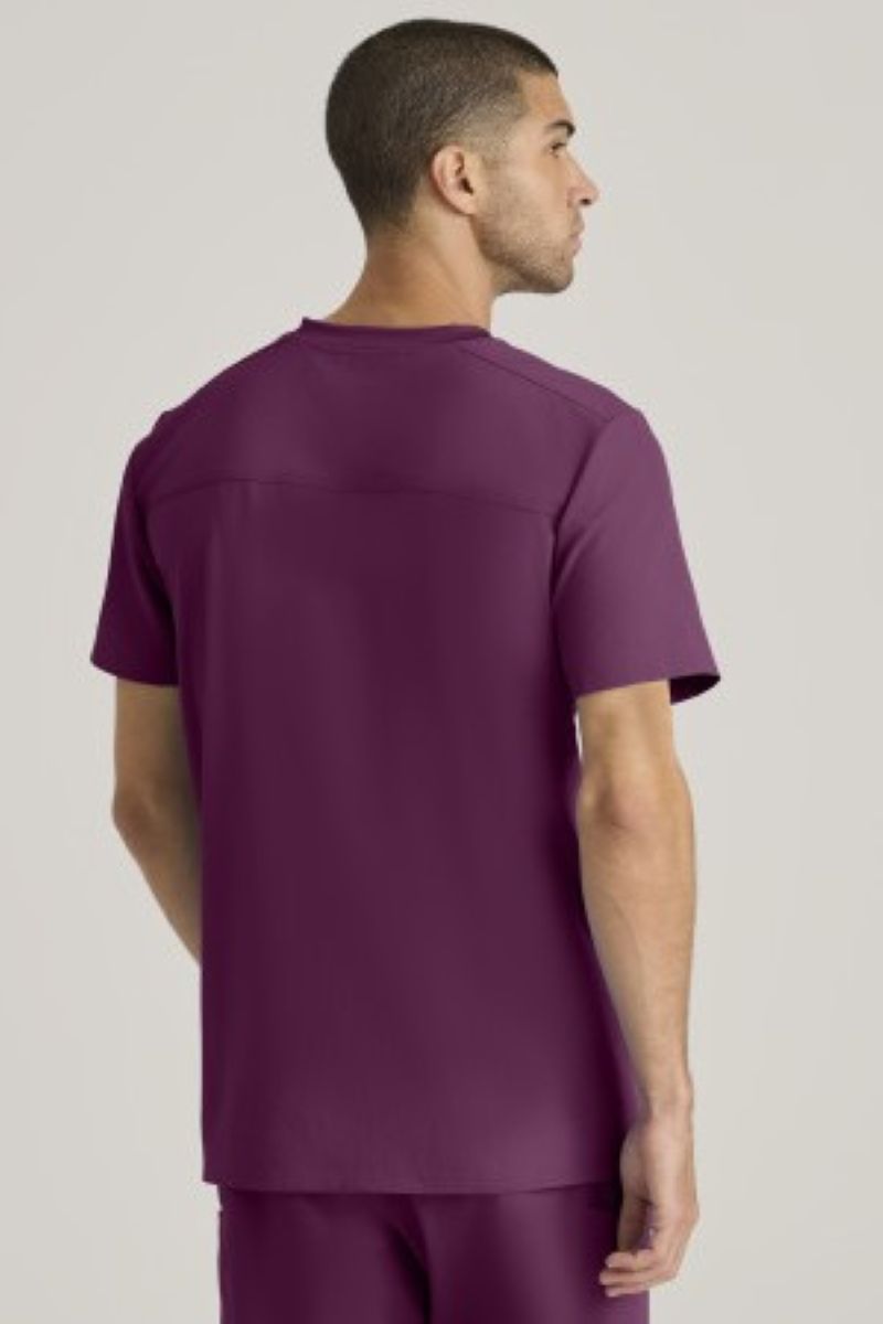 SKECHERS MALE THESIS THREE POCKET, ROUNDED NECKLINE SCRUB TOP | Wine