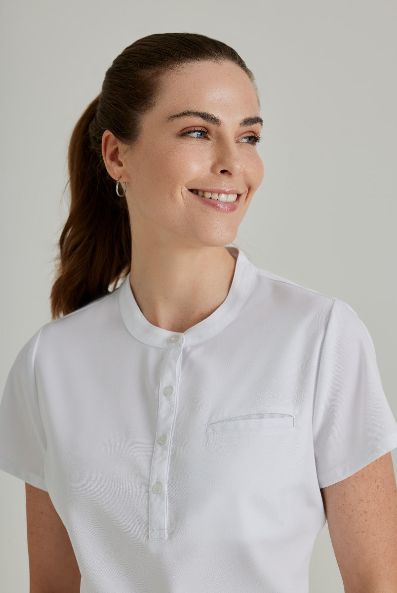 Barco Unify 1-Pocket Button Collar Tuck-In ScrubTop | WHITE