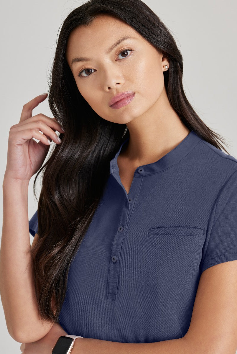 Barco Unify 1-Pocket Button Collar Tuck-In ScrubTop | Steel