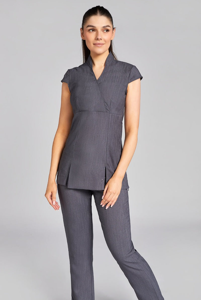 NICOLE WRAP EFFECT BEAUTY TUNIC | GREY LINEN LOOK