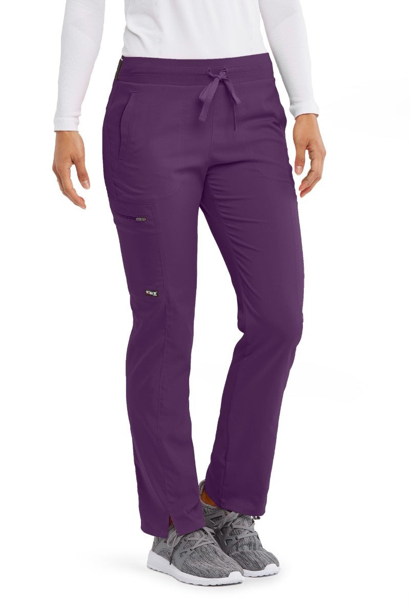 Greys Anatomy Kim 3 Pocket Elastic Back Waistband Zip-Pocket Pants | Eggplant