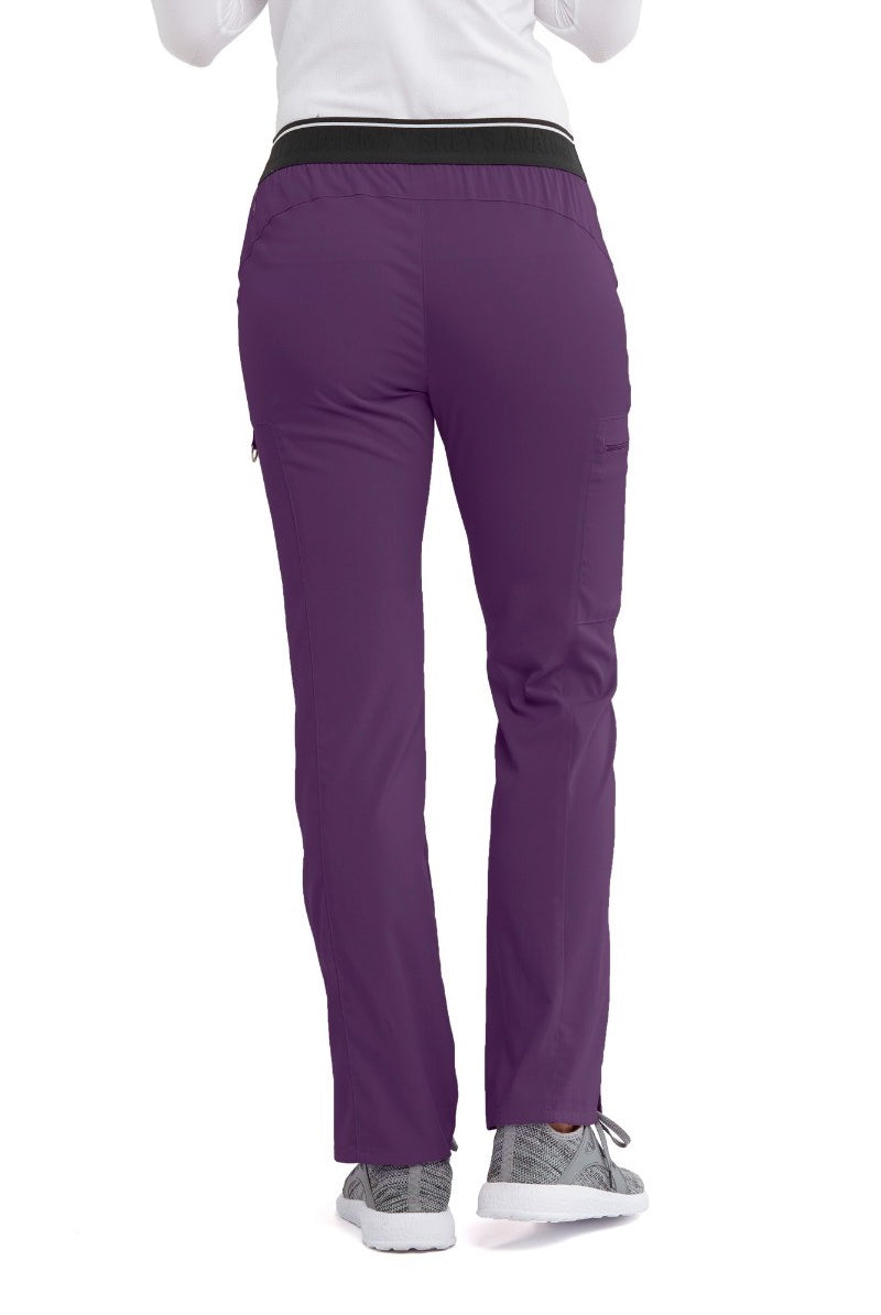 Greys Anatomy Kim 3 Pocket Elastic Back Waistband Zip-Pocket Pants | Eggplant