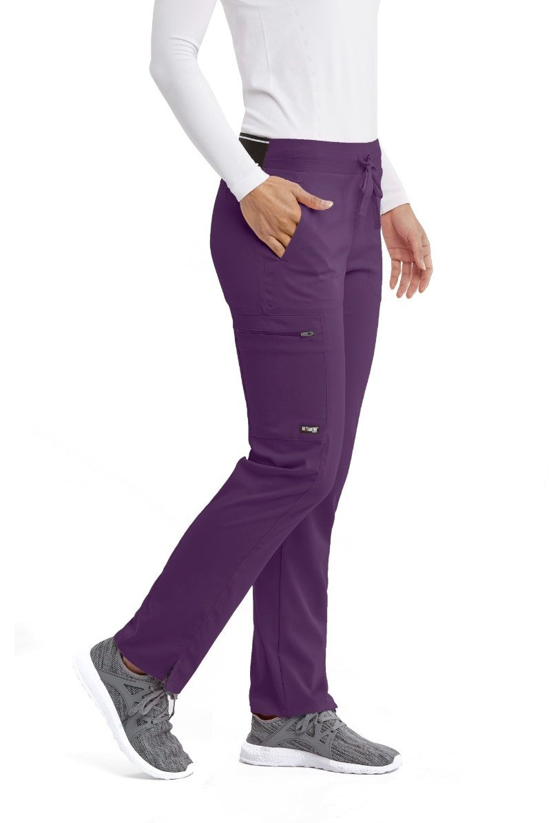 Greys Anatomy Kim 3 Pocket Elastic Back Waistband Zip-Pocket Pants | Eggplant
