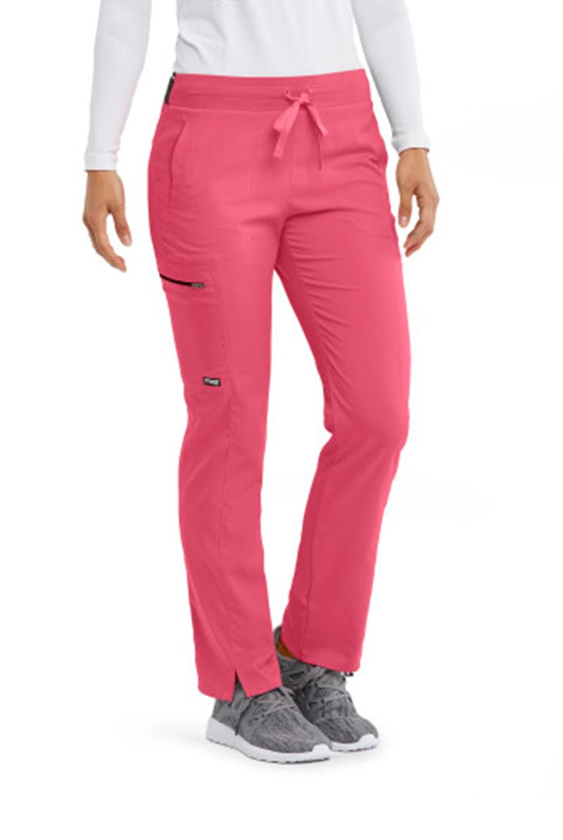 Greys Anatomy Kim 3 Pocket Elastic Back Waistband Zip-Pocket Pants | Rose Splash