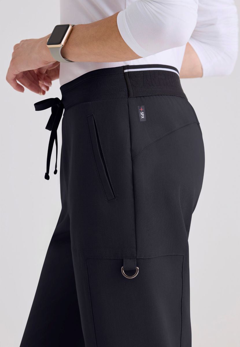 Greys Anatomy Kim 3 Pocket Elastic Back Waistband Zip-Pocket Pants PETITE (29") leg length | Steel