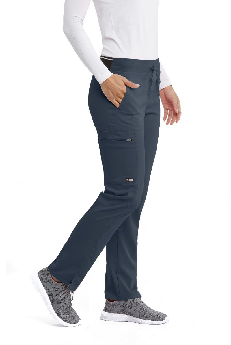 Greys Anatomy Kim 3 Pocket Elastic Back Waistband Zip-Pocket Pants | Steel