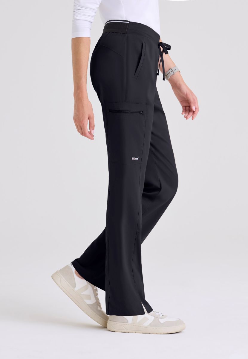 Greys Anatomy Kim 3 Pocket Elastic Back Waistband Zip-Pocket Pants PETITE (29") leg length | Steel