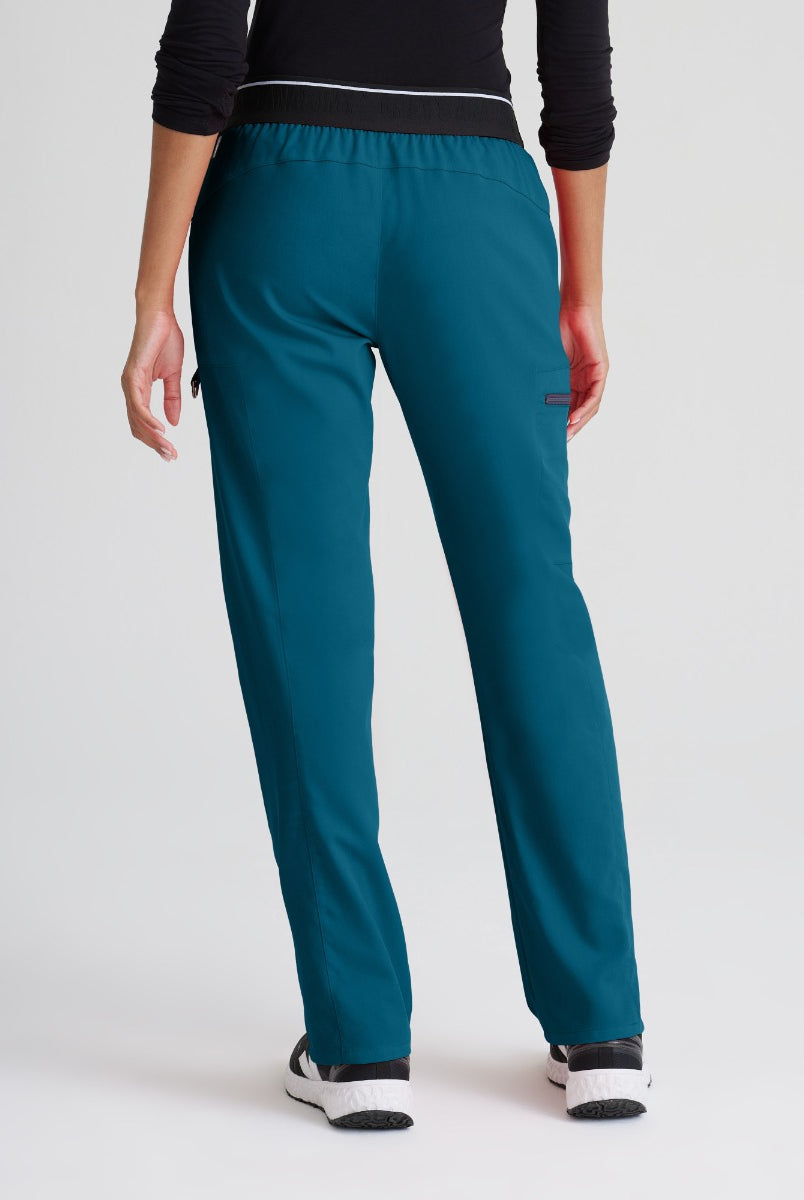 Greys Anatomy Kim 3 Pocket Elastic Back Waistband Zip-Pocket Pants | Bahama / Caribbean