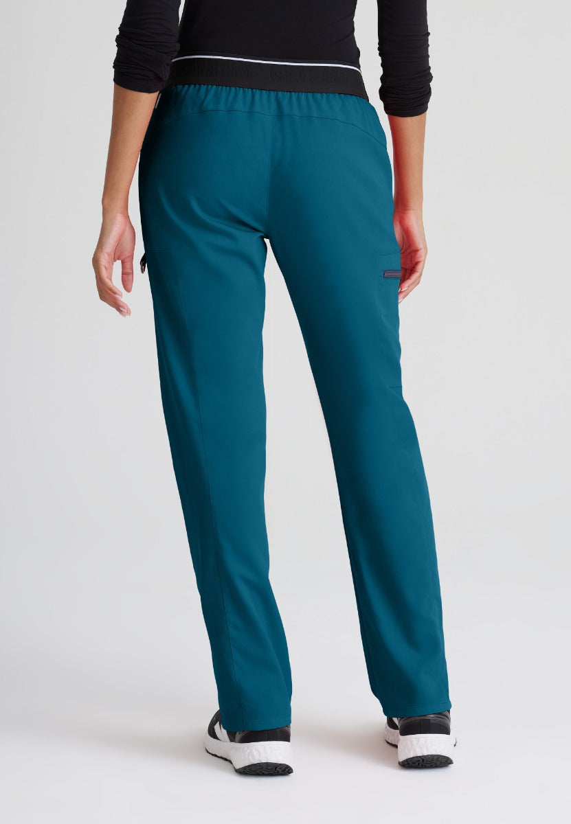 Greys Anatomy Kim 3 Pocket Elastic Back Waistband Zip-Pocket Pants | Bahama / Caribbean