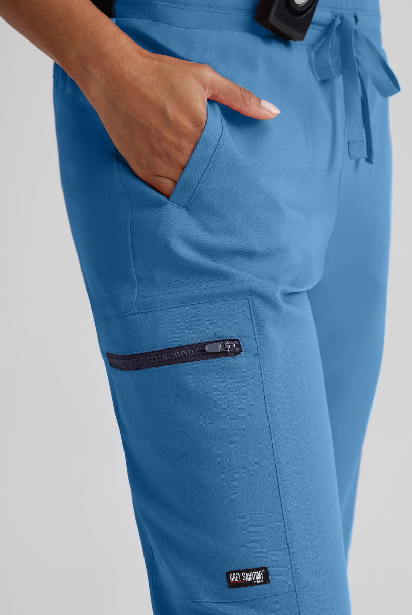 Greys Anatomy Kim 3 Pocket Elastic Back Waistband Zip-Pocket Pants | TRUE CEIL