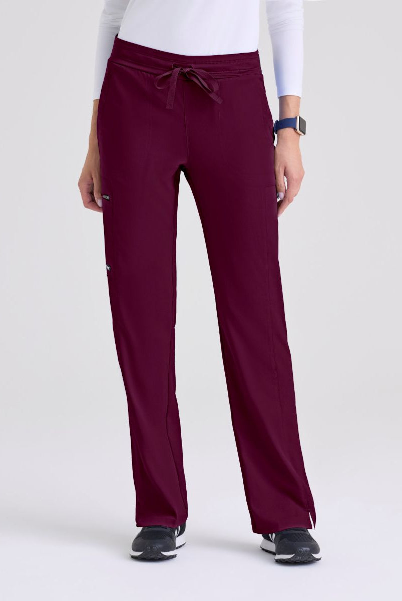 Greys Anatomy Kim 3 Pocket Elastic Back Waistband Zip-Pocket Pants | Wine