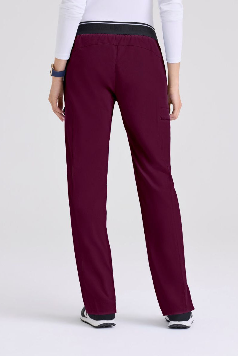 Greys Anatomy Kim 3 Pocket Elastic Back Waistband Zip-Pocket Pants | Wine