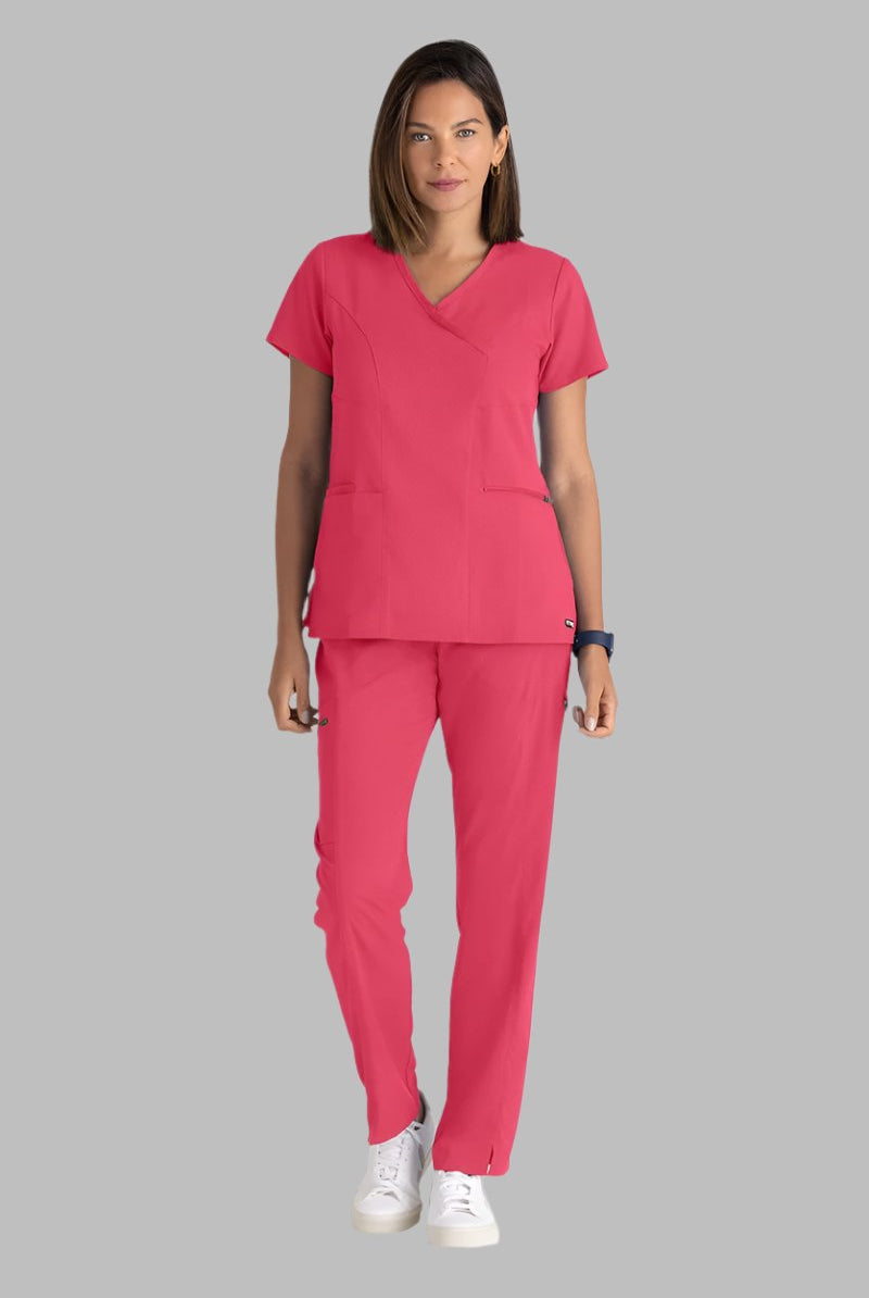 Greys Anatomy V-Neck Kim Top with Zip Front Pocket | Rose Splash