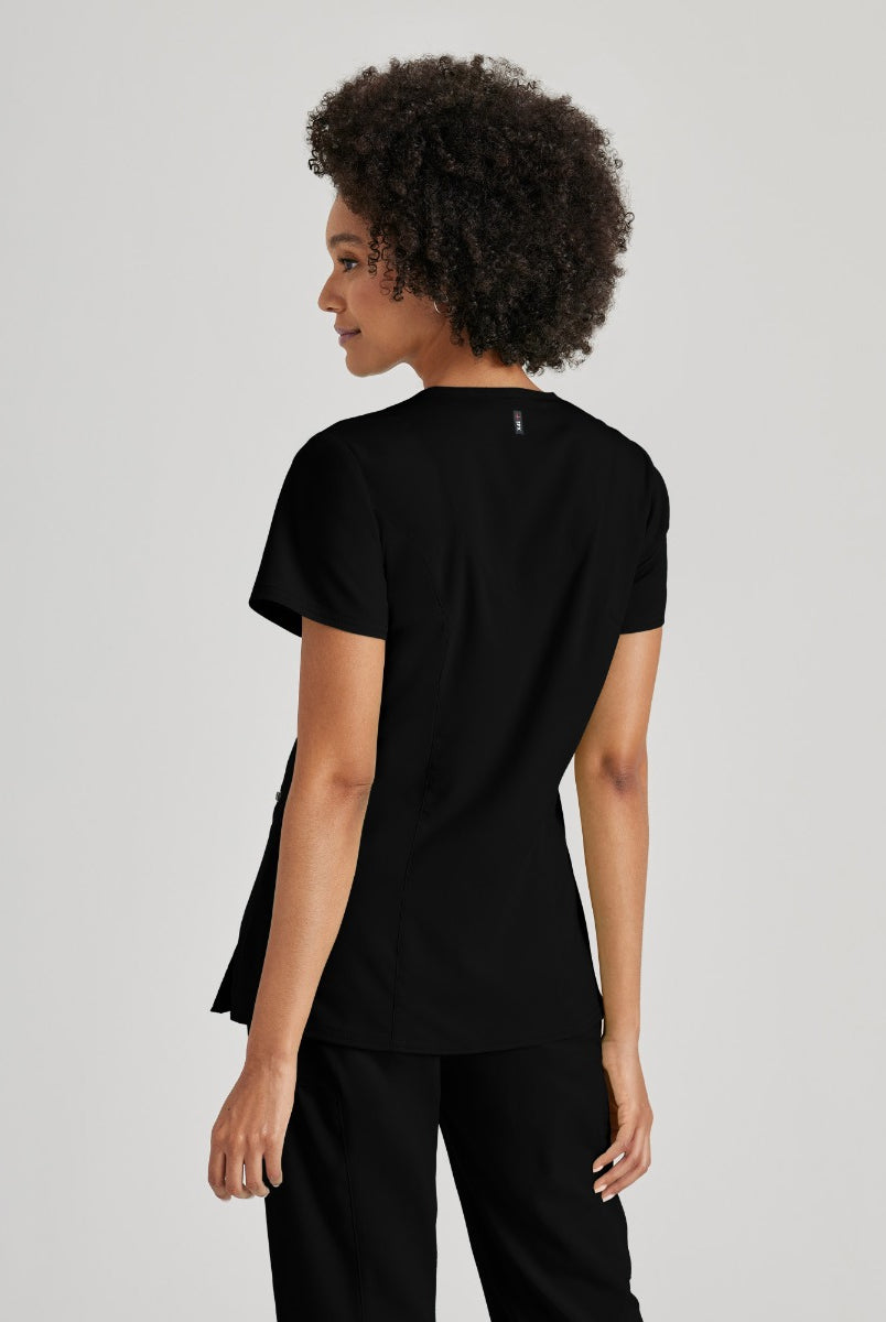 Greys Anatomy V-Neck Kim Top with Zip Front Pocket | BLACK