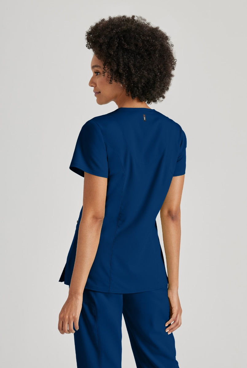 Greys Anatomy V-Neck Kim Top with Zip Front Pocket | NAVY