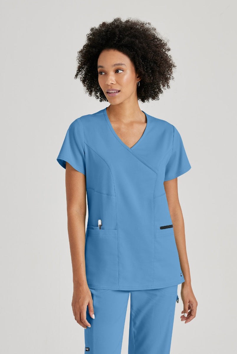 Greys Anatomy V-Neck Kim Top with Zip Front Pocket | TRUE CEIL